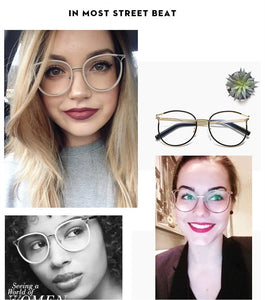 Trendy Cat Eye Glasses Frames for Women Transparent Optical Eyeglasses Ladies Metal Hollow Frame Female Fake Eyewear