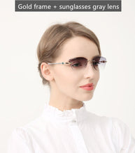Load image into Gallery viewer, β Titanium Myopia Sunglasses Ladies Rimless Diamond Butterfly Frame Flat Lens Progressive With Prescription Diopter Astigmatism