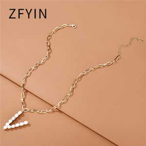 ZFYIN 2020 New Trendy Jewelry Fresh Water Pearl Alphabet Letters Initials  Pendant Necklaces for Women