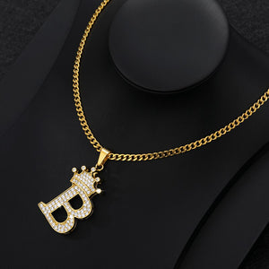 Crystal Zircon Alphabet Pendant Necklaces For Women Men Crown Initial Letter Necklace Hip Hop Gold Chain Jewelry Collier Bijoux
