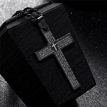 Carica l&#39;immagine nel visualizzatore di Gallery, Retro Christian Jesus Single Titanium Scripture Cross Necklace Stainless Steel Black Prayer Choker Cross Pendants For Men Colar