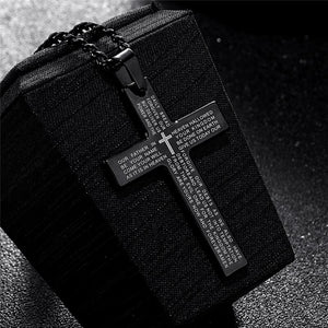 Retro Christian Jesus Single Titanium Scripture Cross Necklace Stainless Steel Black Prayer Choker Cross Pendants For Men Colar