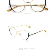 Carica l&#39;immagine nel visualizzatore di Gallery, Luxury brand design oval cat eye metal prescription eyeglasses frames fashion diopters decorative clear fake glasses women