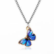Carica l'immagine nel visualizzatore di Gallery, Korean Blue Gradient Butterfly Necklace for Women Girls Silver Color Rainbow Butterflies Pendant Choker Necklaces Jewelry Gift