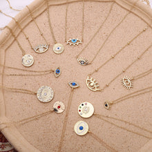 Load image into Gallery viewer, 2020 New Fashion Ladies Chic Gold Chain Colorful Rhinestone Filled Evil Eye Coin Necklaces For Women Bohemian Gold Necklaces