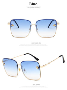Square Bee Sunglasses Women Men Retro Brand designer Metal Frame Oversized Sun Glasses Female Grandient Shades Oculos