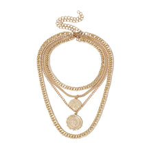 Carica l'immagine nel visualizzatore di Gallery, Punk Multi Layer Curb Cuban Chunky Thick Portrait Choker Necklace Women Vintage Carved Coin Pendant Necklace Jewelry