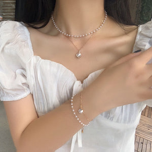 Fashion Beaded Pearl Necklace Women Cute Gold silver color Double Layer Chain Pendant Choker Korean Jewelry 2020 wholesale
