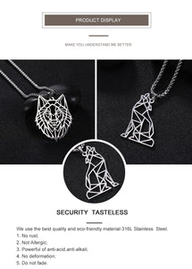 My Shape Wolf Animal Necklace 316L Stainless Steel Forest Animals Men Necklace Hollow Cut Out Pendant Jewelry Gift For Women