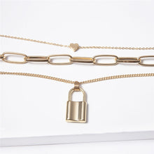 Carica l&#39;immagine nel visualizzatore di Gallery, Multi Layer Lover Lock Pendant Choker Necklace Steampunk Padlock Heart Chain Necklace Collier Best Couple Jewelry Gift