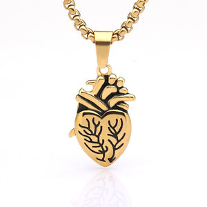 Gothic Punk Style Puzzel Paard Anatomical Heart Necklace For Men Fashion Gold Color Jewelry Party Couple Wedding Gifts VIP Link