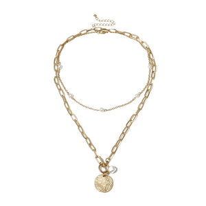 Punk Multi Layered Pearl Choker Necklace Collar Statement Virgin Mary Coin Crystal Pendant Necklace Women Jewelry