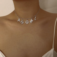 Carica l&#39;immagine nel visualizzatore di Gallery, Crystal Letter Angel Necklace Gothic Simple Silver Color Shiny Rhinestones Link Chain Pedant Necklace Choker Collar Jewelry