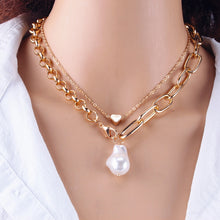 Load image into Gallery viewer, Fashion Chain Pearl Necklace For Women Baroque Pearl Metal Charm Pendants Necklaces Choker Snake Chain Jewelry Gold Silver Color