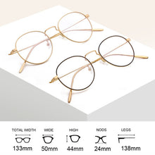 Load image into Gallery viewer, Computer Glasses 2022 Spectacle Frames Anti Blue Light Goggles Metal Eyeglasses Frame Women Round Clear Lens Fake Glasses