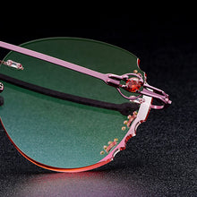 Load image into Gallery viewer, Gmei Optical Z2878 Ultra-light Alloy Women Pink Rimless Glasses Frame With Diamond Trimming Cut Gradient Tinted Plano Lenses