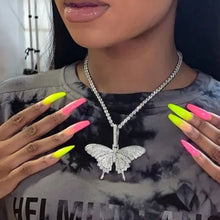 Carica l&#39;immagine nel visualizzatore di Gallery, Collana lunga con catena da tennis e farfalla per donna, moda, cristallo, grande collana con ciondolo animale hip-hop, gioielli da sposa 