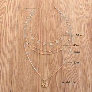 Collana con mappa del mondo Ciondolo con mappa in oro Girocollo con mappa del mondo Girocollo con stella Crescent Moon Collane per donna Gioielli Boho multistrato 