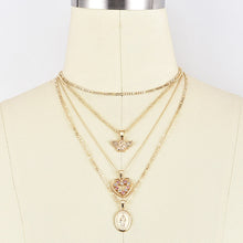 Carica l&#39;immagine nel visualizzatore di Gallery, 4Pcs/Set Women Necklaces Angel Heart Pink Crystal Virgin Mary Pendant Clavicle Chain Multilayer Gold Necklace Set Jewelry Gift