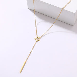 CACANA Long Pendant Star Stick Necklaces Pendants For Women  Simple Design Necklace Stylish Stainless Steel Jewelry Party Gift