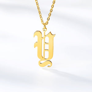 Old English Letter Initial Necklaces For Women Men Gold Silver Color Stainless Steel Chain Male Female Pendant Necklace Jewelry