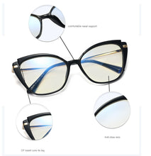 Load image into Gallery viewer, Plastic Titanium Anti Blue Glasses Frames Cat Eye Women Optical Fashion Computer Glasses