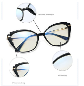 Plastic Titanium Anti Blue Glasses Frames Cat Eye Women Optical Fashion Computer Glasses