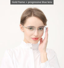 Load image into Gallery viewer, β Titanium Myopia Sunglasses Ladies Rimless Diamond Butterfly Frame Flat Lens Progressive With Prescription Diopter Astigmatism