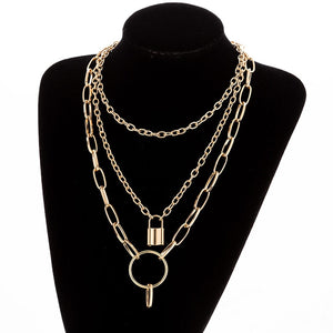 Multilayer Lock Chain Necklace Punk 2020 Padlock Key Pendant Necklace Women Girl Fashion Gothic Party Jewelry