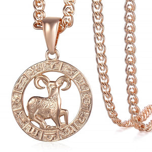 12 Zodiac Sign Constellations Pendants Necklaces For Women Men 585 Rose Gold Male Jewelry Fashion Birthday Gifts GPM16