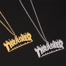 Load image into Gallery viewer, Word Necklace Men Women Flame Pendant Necklace Hip-Hop Rock Titanium Stainless Steel Gold Color Chain Necklace