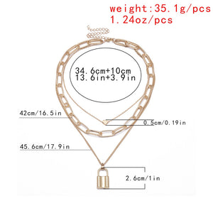 Multi Layer Lover Lock Pendant Choker Necklace Steampunk Padlock Heart Chain Necklace Collier Best Couple Jewelry Gift