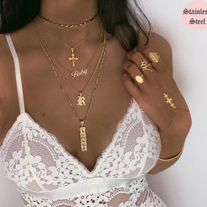 New Multilayer Cross Gold Pendant Necklaces For Women Punk Letter Choker Necklace 2020 Fashion Words Jewelry Party Gift
