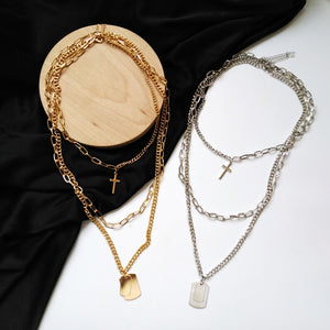 2020 Personality Hip Hop Multilayer Necklace Metal Cross Pendant Silver Color Chain Necklace for Women Men Unisex Jewelry
