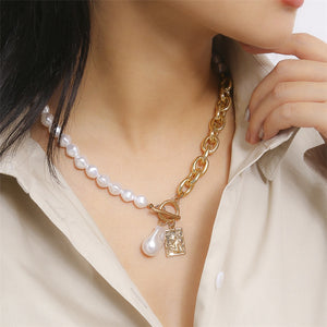 Punk Imitation Pearl Choker Necklace Collar Statement Gold Color Love Heart Lasso Pendant Necklace for Women Jewelry