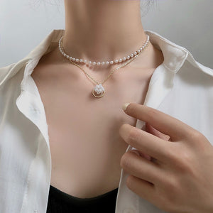 Fashion Beaded Pearl Necklace Women Cute Gold silver color Double Layer Chain Pendant Choker Korean Jewelry 2020 wholesale