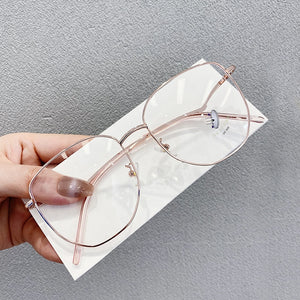 Transparent Eyeglasses Frames for Women Computer Blue Light Glasses Frame Ladies Irregular Curved Legs Metal Spectacles