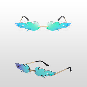 Frameless Flame Women Sunglasses Fashion Trend Sunshade Mirror Personality Funny Wave Sunglasses Narrow Frame Retro Cool Glasses
