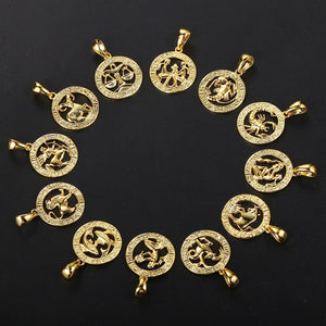 Men's Women's 12 Horoscope Zodiac Sign Gold Pendant Necklace Aries Leo Wholesale Dropshipping 12 Constellations Jewelry GPM24