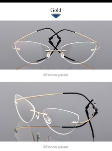 Women Titanium alloy Screwless Rimless Cat Eye Glasses Frame, Ultralight Frameless Optical Frames For Prescription Myopia F860