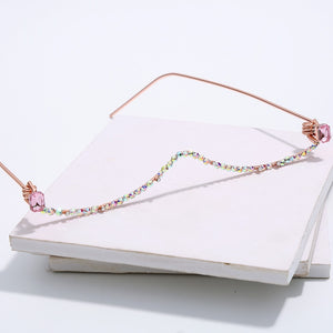 Luxury Fashion Diamond eyeglasses Alloy Frame for Women green and Red Pink Gem Lensless Chain Pendant Half Frame glasses