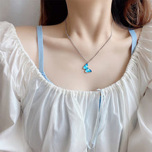 Carica l'immagine nel visualizzatore di Gallery, Korean Blue Gradient Butterfly Necklace for Women Girls Silver Color Rainbow Butterflies Pendant Choker Necklaces Jewelry Gift