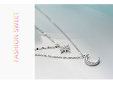 Load image into Gallery viewer, Fashion Silver Plated  Moon and Star Double Layer Chain Link Pendant Necklaces for Women Fine Jewelry
