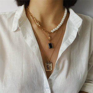 Punk Multi Layered Pearl Choker Necklace Collar Statement Virgin Mary Coin Crystal Pendant Necklace Women Jewelry