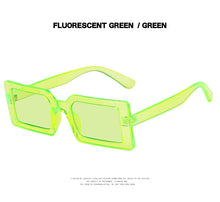Carica l&#39;immagine nel visualizzatore di Gallery, Trendy Rectangle Sunglasses Women Green Fluorescent Street Shot Eyewear Black Thick Frame Fashion Female Cool Sun Glasses