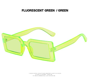 Trendy Rectangle Sunglasses Women Green Fluorescent Street Shot Eyewear Black Thick Frame Fashion Female Cool Sun Glasses