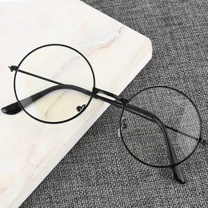 Vintage Round Metal Frame  Personality College Style Clear Lens Eye Glasses Frames blue-light eye protection mobile phone game