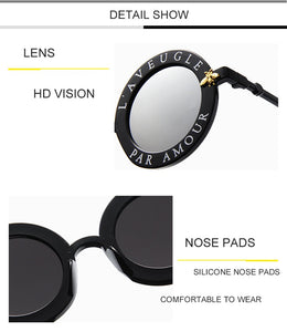 Retro Round Sunglasses Women Luxury Brand Designer Bee Frame Circle Sun Glasses Fashion Female Eyewear Oculos De Sol