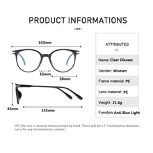 Load image into Gallery viewer, 2022 Clear Glasses Women Anti Blue Light Eyeglasses Computer Gaming Goggles Vintage Round Fake Glasses Optical Spectacle Frame