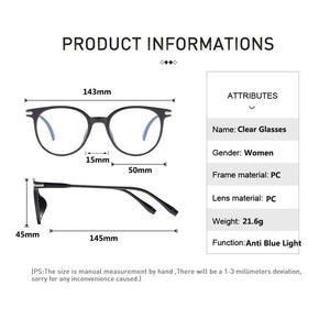 2022 Clear Glasses Women Anti Blue Light Eyeglasses Computer Gaming Goggles Vintage Round Fake Glasses Optical Spectacle Frame
